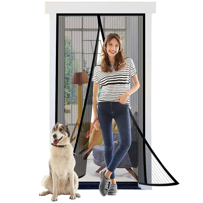 Magnetic Screen Door Retractable Mesh for Standard American 80" x 36" to 82" x 38" Size Doors Pet Net Patio Hands Free Magic Automatic Self Sealing Closing Closure Black