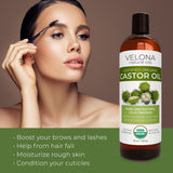 velona USDA Certified Organic Castor Oil - 64 oz | For Hair, Boost Eyelashes, Eyebrows | Cold pressed, Natural Oil, USP Grade | Hexane Free