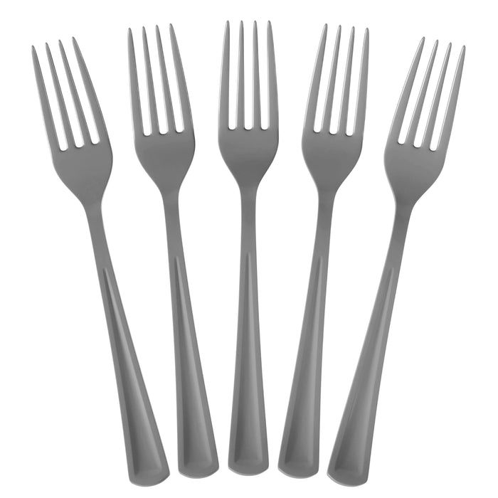 Disposable Silver Plastic Forks 100 Pcs - Heavy Duty Silver Plastic Disposable Cutlery - Silver Disposable Flatware, Silver Plastic Silverware, Plastic Forks Silver Exquisite