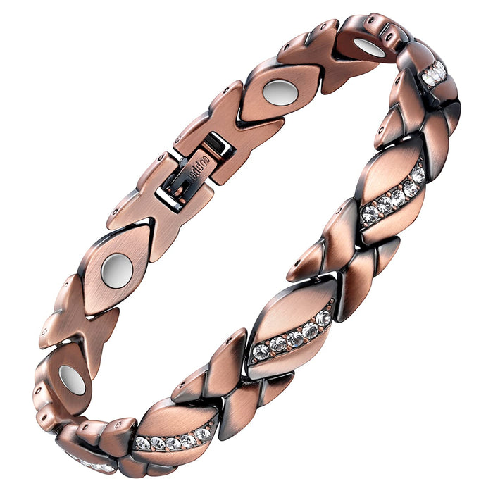 Jecanori Pure Copper Bracelets for Women,Ultra Magnetic Bracelets for Women with 3500 Gauss Magnets,Crystal Valentine's Day Jewelry Gift, Sizing Tool