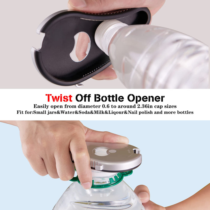 Multifunctional Bottle/Jar and Can Opener,Twist-Off Plastic Water Bottle,Pull Tab Soup,Magnet Beer Opener,for Weak Hands,Seniors,Elderly,Rheumatoid Arthritis, Bottle Gripper,Lid Seal Remover(Black)