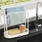 Kitchen Sponge Holder Dishcloth Hanger, Kitchen Sink Rack Tray Organizer Stand for Sponge, Dish Cloth, Rag, Brush, Scrubber Storage and Organization(Beige)