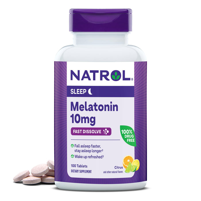 Natrol Fast Dissolve Melatonin 10 mg, Melatonin Supplements for Restful Sleep, Sleep Support for Adults, 100 Citrus-Flavored Melatonin Tablets, Up to a 100 Day Supply