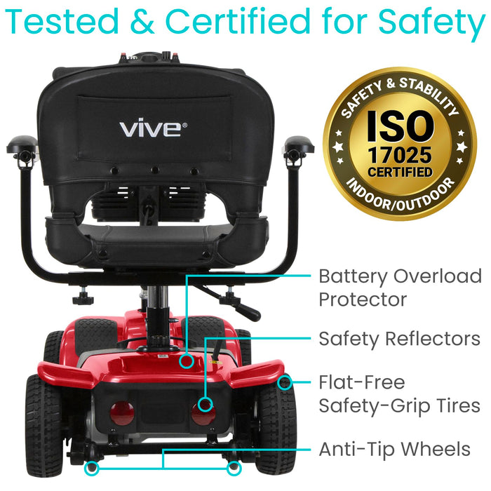 Vive 4 Wheel Mobility Scooter - Electric Powered Wheelchair Device - Compact Heavy Duty Mobile for Travel, Adults, Elderly - Long Range Power Extended Battery with Charger and Basket Included