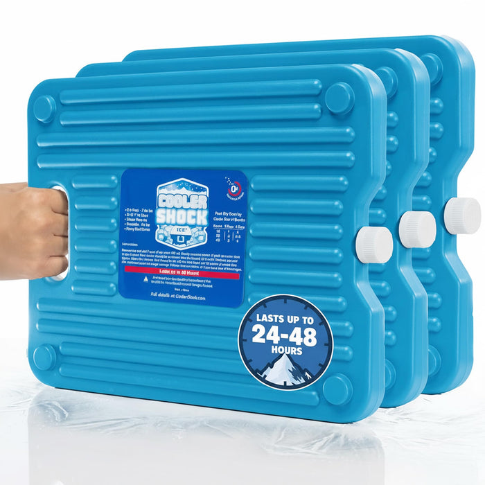 Cooler Shock Ice Packs for Cooler - 3 Reusable, Long Lasting, Cold Freezer Packs for Coolers, Lunch Bags & Totes to Keep Food Fresh - Clear