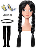 Funna Black Costume Girls Dress for Toddler Halloween Family Cosplay Party with Wig Belts Socks Earrings, 4T Black