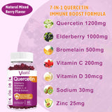 Quercetin Gummies, Organic Quercetin with Vitamin C and Zinc, Bromelain, Elderberry & Vitamin D - Immune Support - 60 Vegan Gummies Chewable