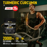 30 in 1 Turmeric Curcumin + Ginger Capsules, 95% Curcuminoids, Equivalent to 20000mg, with Ginger, Ginseng, Bromelain, Moringa, Black Pepper, Joint & Absorption Support - 120 Capsules