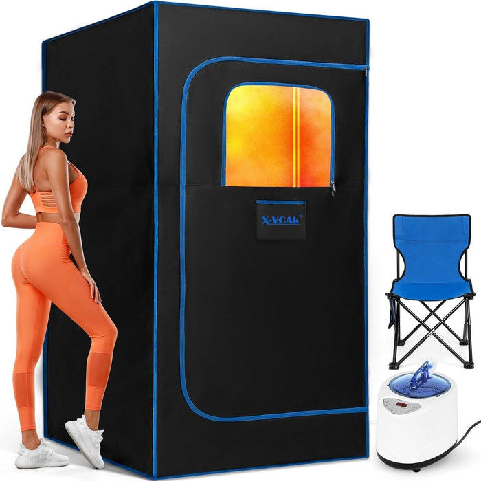 X-Vcak Upgraded Portable Sauna of Relaxation, Steam Sauna for Home with Steamer, Pairs Remote Control, Folding Chair, 9 Levels, 2.6’ x 2.6’ x 5.9’