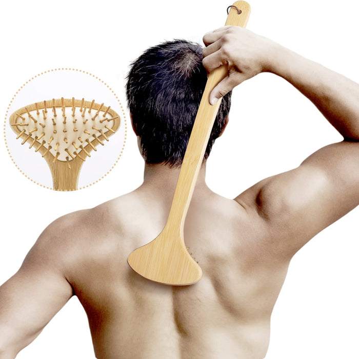 beerfingo Large Curved Bamboo Back Scratcher - 59 Points Provide Instant Itch Relief, Curved Handle & Air Cushion, Easy to Reach Itch Point, Back Massager for Men Women Adults
