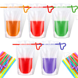 300 Pieces Drink Pouches Adult with Straws Set, Heavy Duty Hand Held Translucent Reclosable Plastic Smoothie Bags Disposable Wine Juice Pouches for Cold Hot Drinks, 400-500 ml