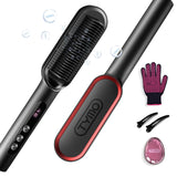 TYMO Ring Plus Ionic Hair Straightener Brush - Straightening Comb with Negative Ions, Titanium Coating, 9 Temp Settings & LED Display, Dual Voltage, Professional Styling Tools, Gifts for Women