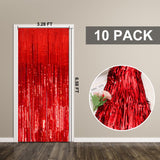 10 Pack Foil Curtain Backdrop Red Metallic Tinsel Foil Fringe Curtains Photo Booth Props for Birthday Wedding Engagement Baby Shower Bachelorette Christmas Holiday Celebration Party Decorations