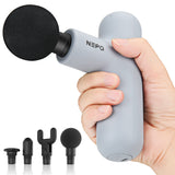 NEPQ Mini Massage Gun, SK6 Fascial Gun Portable Deep Tissue Percussion Muscle Back Head Massager for Pain Relief with 4 Massage Heads 4 Speed High-Intensity Vibration Rechargeable (Gray)