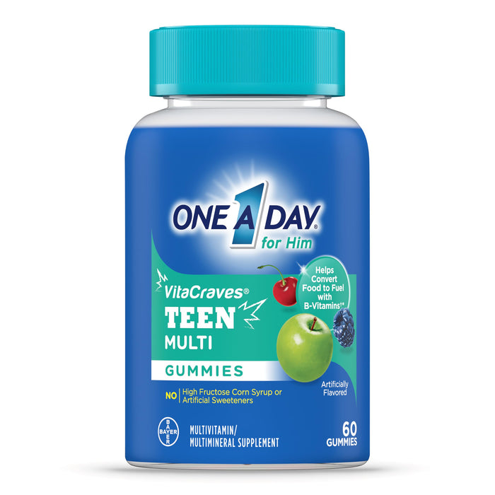 One A Day Teen for Him Multivitamin Gummies, Gummy Multivitamins with Vitamin A, C, D, E and Zinc for Immune Health Support, Physical Energy & more, 60 Count