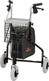 NOVA Traveler 3 Wheel Rollator Walker, All Terrain 8” Wheels, Includes Bag, Basket and Tray, Black