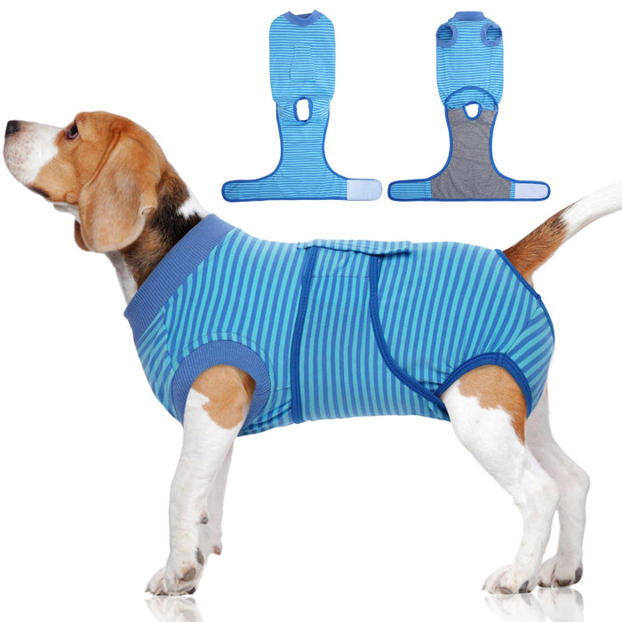 FUAMEY Recovery Suit for Dogs After Surgery,Soft Breathable Dog Bodysuit E-Collar & Cone Alternative Surgical Suit,Male Female Dog Neuter Spay Suits Anti Licking Wounds Onesie Navy Blue Strips XL