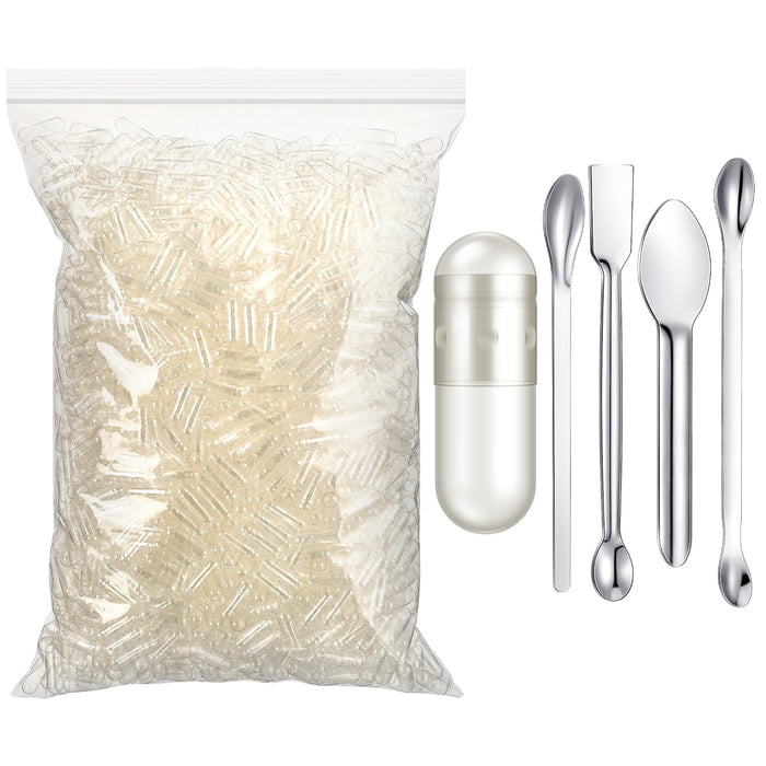 Timgle 2000 Count Size 0 Empty Capsules with Lab Spoon Capsule Filling Kit Clear Fillable Capsules Empty Caps DIY Vegetable Capsule Filling for Making Your Own Supplements