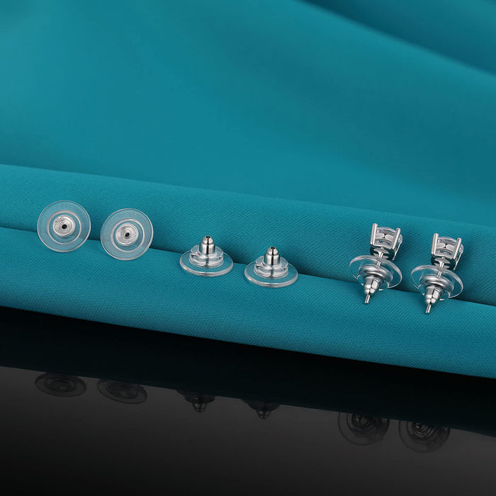 Catinee 3 Pairs Earring Backs - 925 Sterling Silver Replacements, Adjustable Hypoallergenic Locking Earring Backs Fit 0.028-0.039inch Post (Silver & Gold)