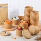 Fulmoon 100 Pack Paper Soup Containers with Lids Disposable Paper Food Containers with Vented Lids Kraft Ice Cream Containers Bowls Soup Cup Ice Cream Cups for Soups Stews Restaurants (Brown,12 oz)