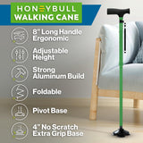 HONEYBULL Walking Cane for Men & Women - Foldable, Adjustable, Collapsible, Free Standing Cane, Pivot Tip, Heavy Duty, with Travel Bag | Walking Sticks for Seniors & Adults [Green]