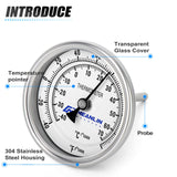 MEANLIN MEASURE 1/2" NPT Bimetal Thermometer for hot Water, boilers, and Pipes，3.3" Dial, 1-7/8" Stainless steel Stem，Temperature Range -40-160°F/-40-70 ° C, Accuracy 2%,Center Back Mount