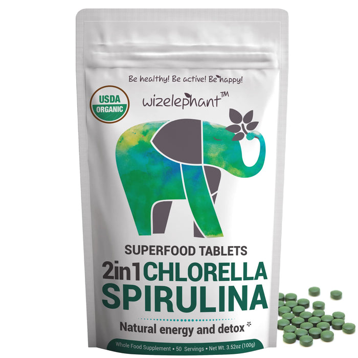 Organic Spirulina Chlorella Tablets - 400 Count - 2-in-1 Superfood Algae Supplement for Natural Immune Support, Detox and Energy Boost. Broken Cell Wall. Organic Chlorophyll. Espirulina