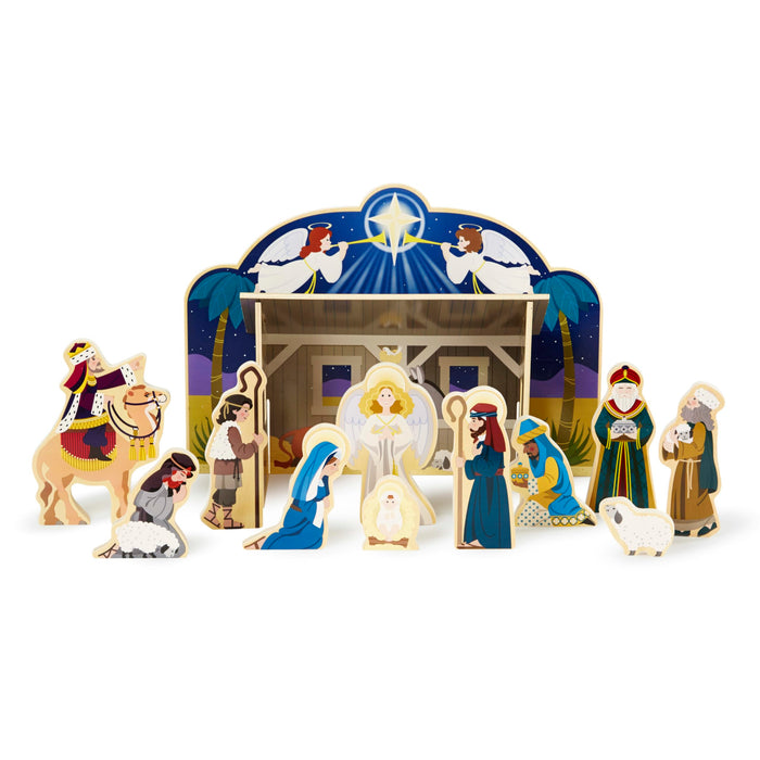 Melissa & Doug Classic Wooden Christmas Nativity Set with 4-Piece Stable and 11 Wooden Figures