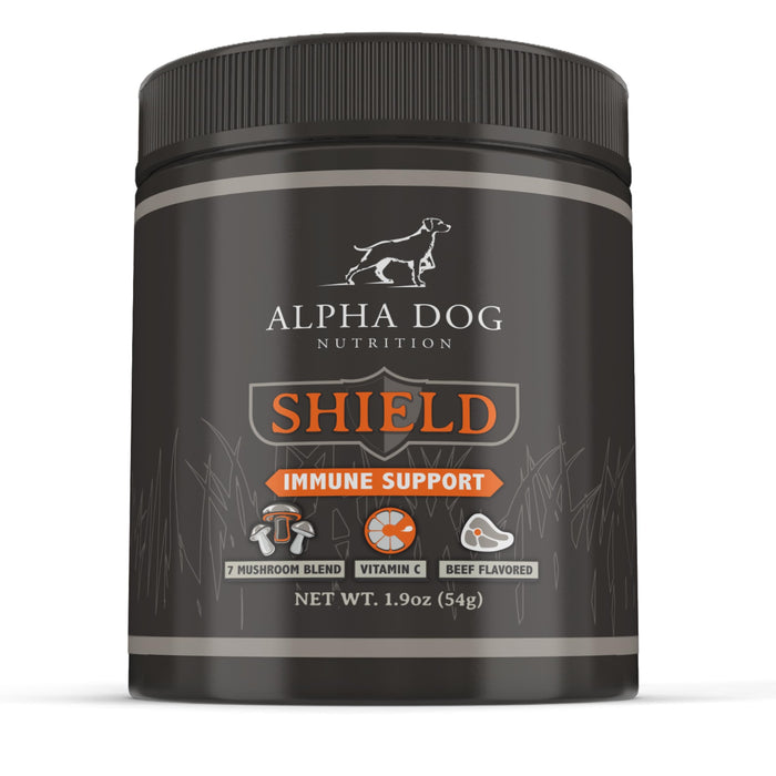 Shield Allergy Immune Support Supplement for Dogs by Alpha Dog Nutrition - 7 Nutritional Mushroom Powder Complex + Vitamin C to Boost Immunity - Up to 60 Servings for Small Breed Dogs, 54g