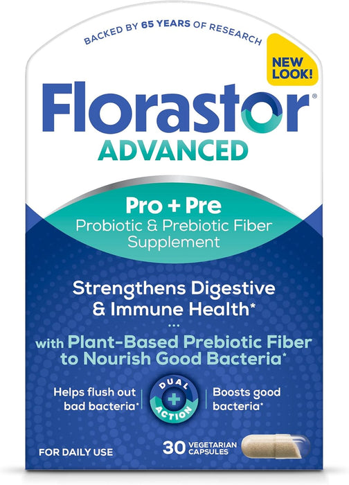 Florastor Select Gut Boost Daily Probiotic & Prebiotic Supplement for Women and Men, Boosts Good Bacteria, Saccharomyces Boulardii CNCM I-745 (30 Capsules) (Pack of 1)