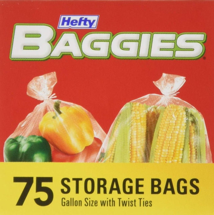 Hefty Baggies Food Storage Bags, Gallon Size, Twist Tie, 75 Count (Pack of 9), 675 Total