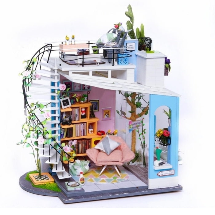 Rolife DIY Miniature House Kit Dora's Rooftop, Tiny House Kit for Adults to Build, Mini House Making Kit with Furnitures, Halloween/Christmas Decorations/Gifts for Family and Friends (Dora's Rooftop)