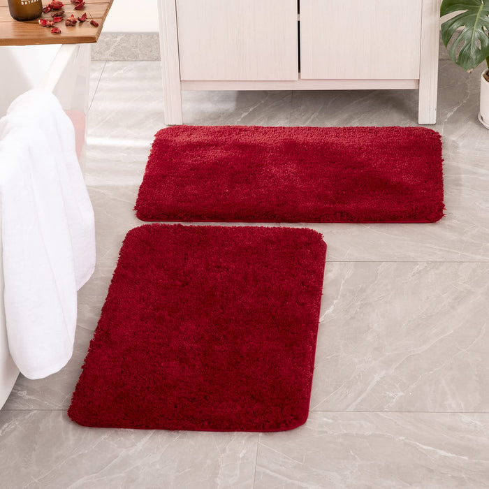 MIULEE Christmas Set of 2 Non Slip Shaggy Bathroom Rugs Extra Thick Soft Bath Mats Plush Microfiber Absorbent Water for Tub Shower Machine Washable (Red, 16x24 inches)