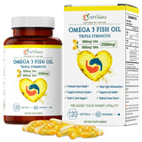 Omega 3 Triple Strength EPA DHA Supplement - 2500mg Lemon Flavored Burpless Fish Oil - High Potency 900mg EPA 600mg DHA Supports Circulation, Brain, Heart, Eye, Skin, Bone & Joints - 120 Softgels