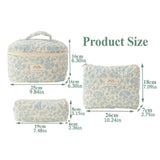 Aiyify Makeup Cosmetic Bag 3 Pcs Cotton Quilted Makeup Bag Coquette Aesthetic Floral Toiletry Bag for Women (3PCS-D)