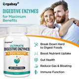 Orgabay Digestive Enzymes 1000mg with Postbiotics, 20 Enzyme Blend for Bloating, Optimal Digestion and Gut Function, 120 Veggie Capsules