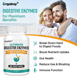 Orgabay Digestive Enzymes 1000mg with Postbiotics, 20 Enzyme Blend for Bloating, Optimal Digestion and Gut Function, 60 Veggie Capsules