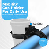 Mobility Cup Holder for Adults 2 Pack - Portable Drink Holder for Wheelchair - Compatible with Walker, Rollator, Transport Chair or Scooter - Easy Install, Removable, Adjustable, Foldable Cup Carrier