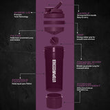 Utopia Home Shaker Bottle 2 Pack - 24 Ounce Plastic Protein or Cocktail Shaker Bottle for Pre & Post workout with Twist & Lock Protein Box Storage (All Plum & Clear/Plum)