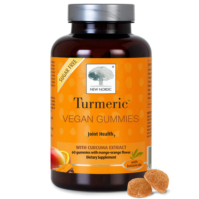 NEW NORDIC Turmeric Curcumin Gummies | Sugar Free | 300 mg Turmeric Supplement for Men and Women | Supports Normally Functioning Joints, Knees, Shoulders | Mango Orange | 60 Count