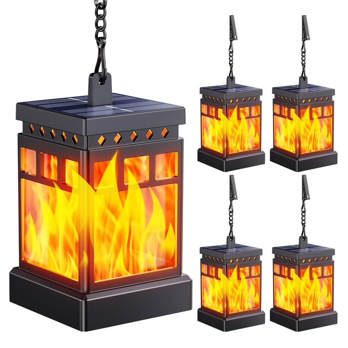 KOOPER Hanging Solar Lanterns Outdoor Waterproof, 4PCS Flickering Flame Hanging Solar Lights for Outside, Outdoor Solar Lanterns up to 12 Hours, Halloween Lanterns Decorative for Patio Yard Garden