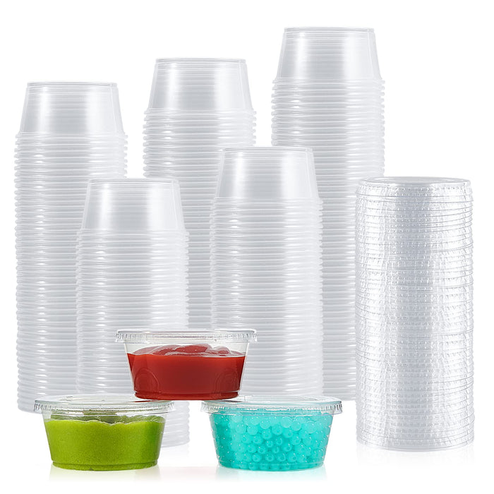 [200 Sets - 3.25 oz] Plastic Portion Cups with Lids, 3.25 oz Plastic Sauce Cups，Jelly Shot Cups Shot Cups, Disposable Condiment Containers for Food Sample