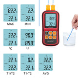 Proster Digital Thermocouple Temperature Thermometer with Two K-Type Thermocouple Probe Backlight LCD K Type Thermometer Dual Channel for K/J/T/E/R/S/N Type