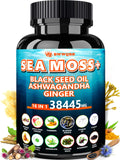 BWWQBB 16-in-1 Sea Moss Capsules 38445mg with Sea Moss 14000mg Black Seed Oil 8000mg Ashwagandha 4000mg Turmeric 4000mg Bladderwrack 4000mg Burdock 4000mg for Immunity & Energy-120 Irish Seamoss Pills