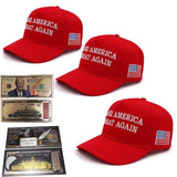 MOZU MAGA Hat 3 Packs(RED) Trump 2024 Hat Donald Trump Hat 2024 Keep America Great Hat Make America Great Again MAGA Camo Embroidered Adjustable Baseball Cap with Two Money（Golden，Silver）