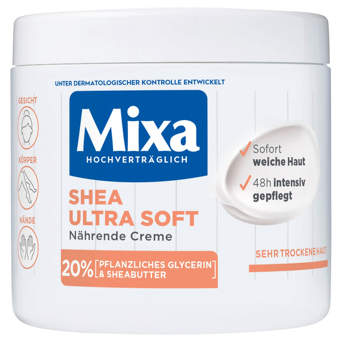 Mixa Shea Nourishing Cream for Face, Body & Hands with 20% Vegetable Glycerine & Shea Butter for Very Dry Skin, for the Whole Family, Nourishing & Moisturising Shea Ultra Soft, 400 ml