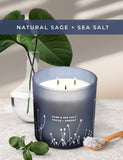 White Sage Sea Salt 3 Wick Candle 14.5 oz | Sage Candles for Cleansing House | Large Soy Candles for Home Scented | Aromatherapy Energy Cleansing Sage Scented Candles for Women & Men