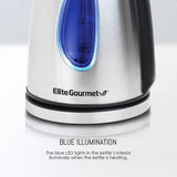 Elite Gourmet EKT-1271 Ultimate 1.7 Liter Electric Kettle – Stainless Steel Design & Cordless 360° Base, Stylish Blue LED Interior, Handy Auto Shut-Off Function – Quickly Boil Water For Tea & More