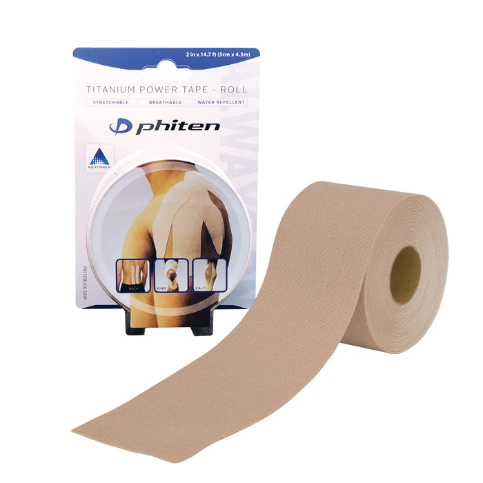 Phiten X30 Titanium Power Tape Roll - Water-Resistant Kinesiology Tape for Muscle, Knee, Shoulder and Joint Support - Professional Sports Therapeutic Athletic Kinesio Tape - Beige, 2” x 14.7’