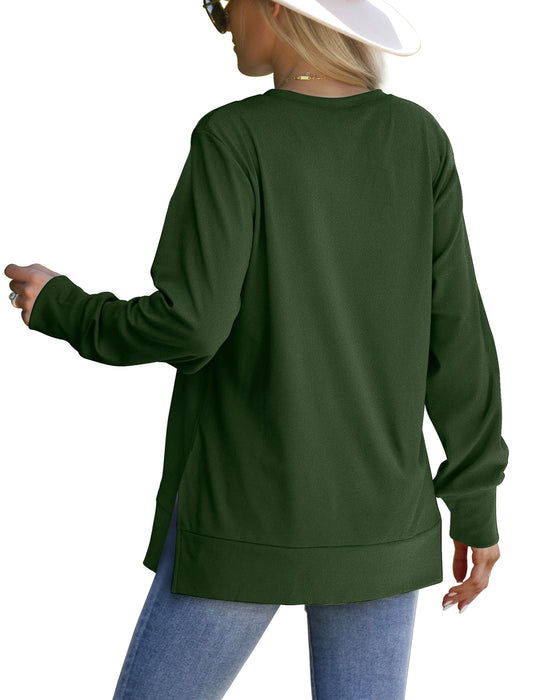 Saloogoe Sweatshirt for Women Long Sleeve Fall Outfits Christmas Tops Sweaters Green L